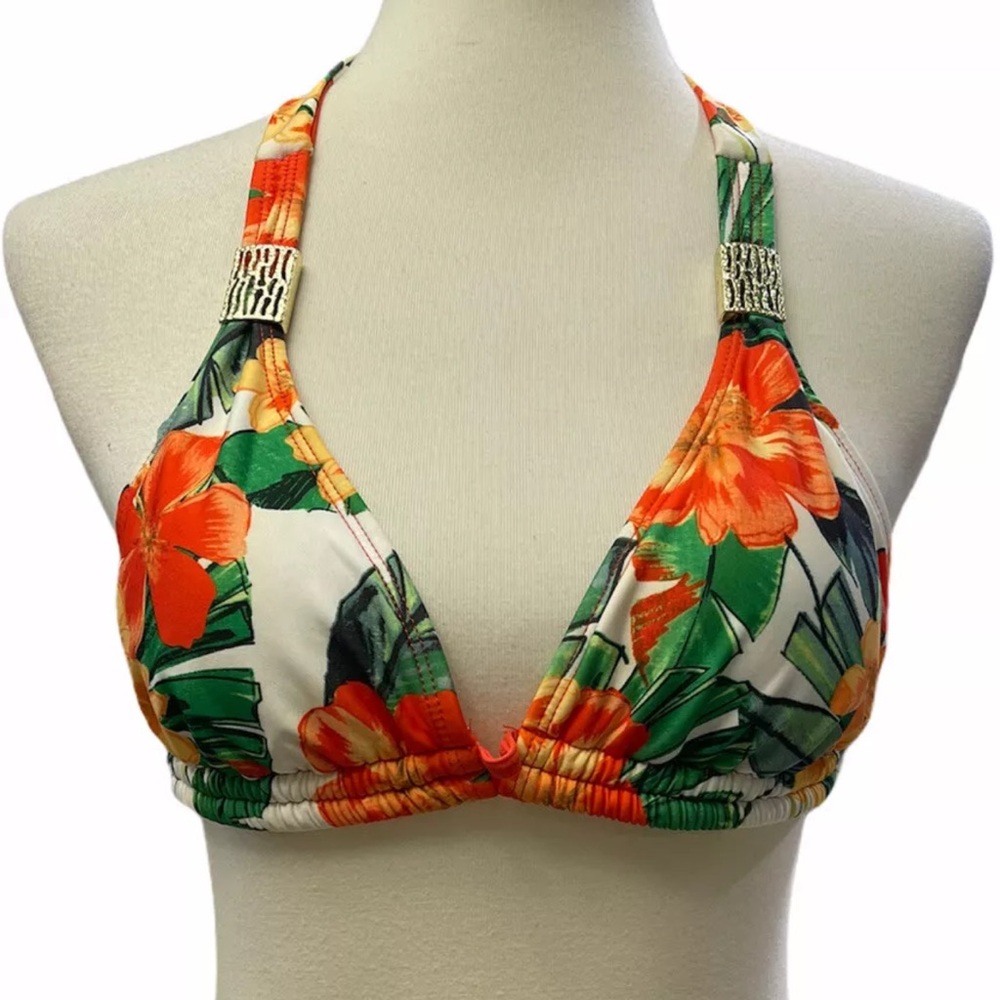 Gianni Bini Halter Bikini Swim Top Self Tie Padded Triangle Cups  Size M